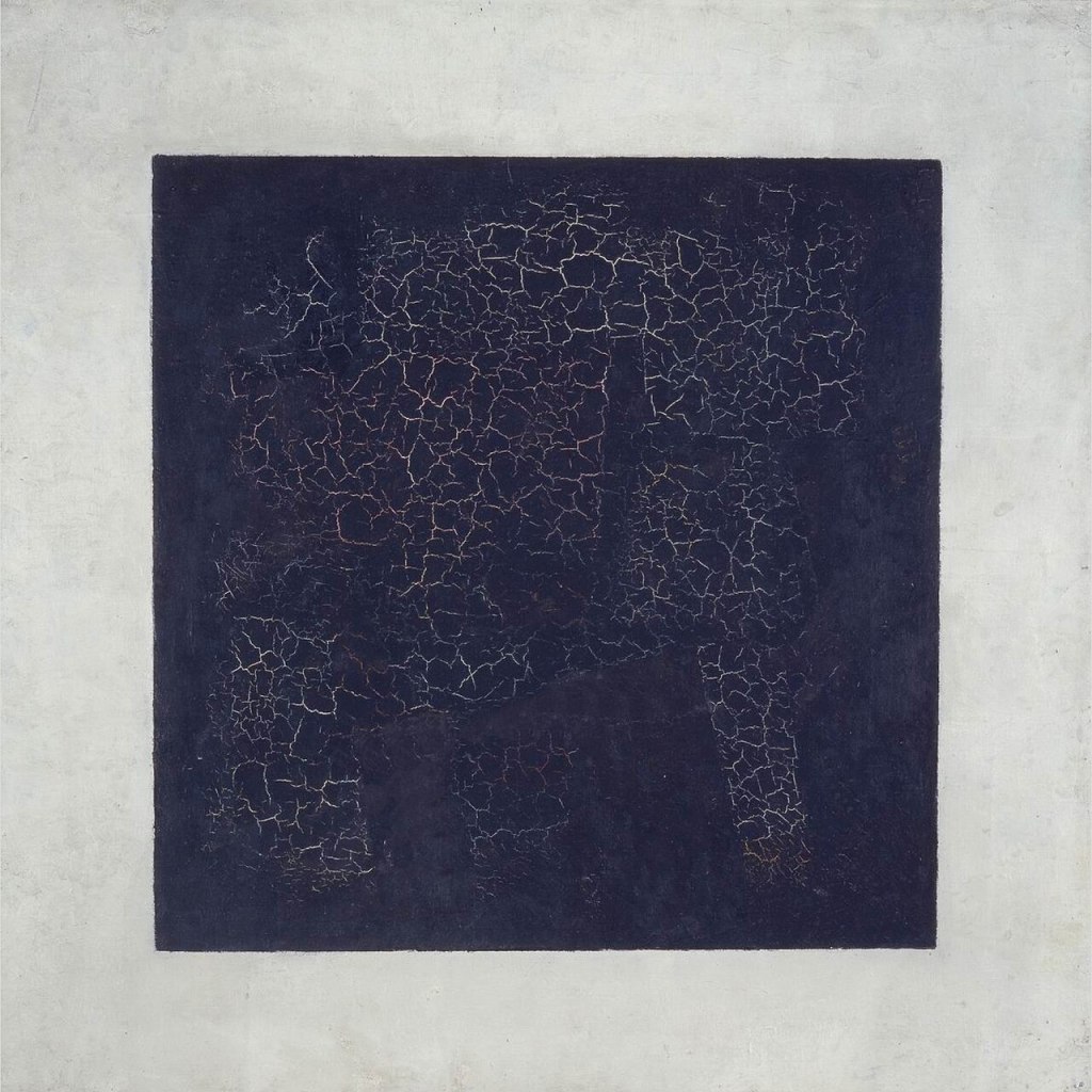 Pintura de Kazimir Malévich: un cuadrado negro sobre fondo blanco agrietado